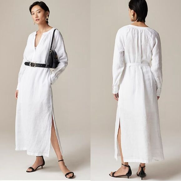 NWT J CREW PETITE Cabana dress in linen in white - Picture 1 of 9